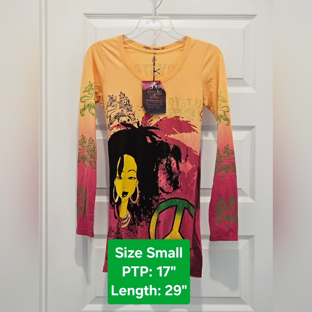 RARE Christian Audigier Crystal Rock Y2K Tunic Size Small - Ltd Ed #258/1000